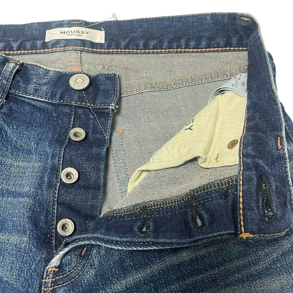 MOUSSY Jeans Straight Leg Button Fly High Waist Blue Denim Women's Size 26 - Picture 5 of 9